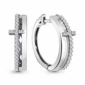 Серебряные серьги- кресты AQUAMARINE с фианитом А48793А А48793А фото