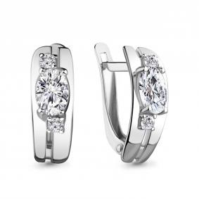 Серебряные серьги AQUAMARINE А48798А с фианитом А48798А фото