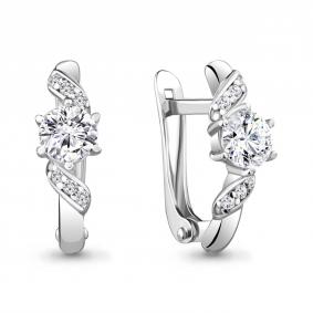 Серебряные серьги AQUAMARINE А48808А с фианитом А48808А фото