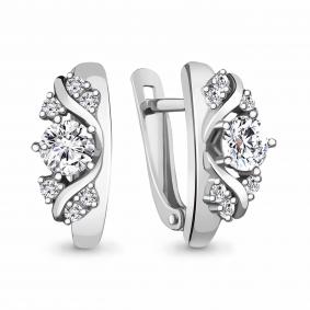 Серебряные серьги AQUAMARINE А48809А с фианитом А48809А фото