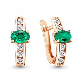 Серьги из золочёного серебра AQUAMARINE А48814АГ-п с фианитом и гидротермальным изумрудом А48814АГ-п фото