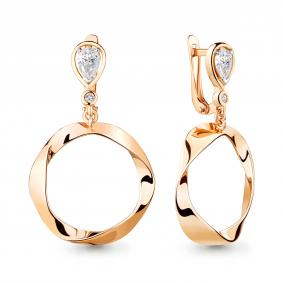 Серьги из золочёного серебра AQUAMARINE А48823А-п с фианитом А48823А-п фото