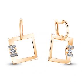 Серьги из золочёного серебра AQUAMARINE А48835-пк с фианитом А48835-пк фото