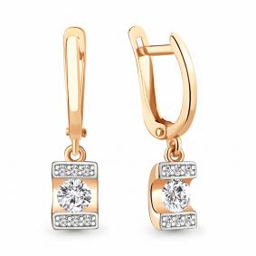 Серьги из золочёного серебра AQUAMARINE А48848-п с фианитом А48848-п фото