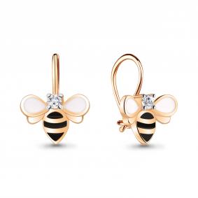 Серьги из золочёного серебра AQUAMARINE А48865А-п с фианитом и эмалью А48865А-п фото