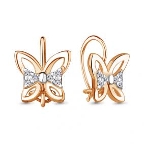 Серьги из золочёного серебра AQUAMARINE А48920А-пк с фианитом А48920А-пк фото