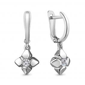 Серебряные серьги AQUAMARINE А48980 с фианитом А48980 фото