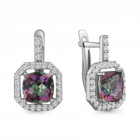 Серебряные серьги AQUAMARINE А490038700 с фианитом и кварцем А490038700 фото