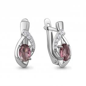 Серебряные серьги AQUAMARINE А490042710 с фианитом и ювелирным кристаллом А490042710 фото