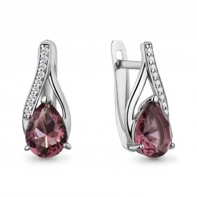 Серебряные серьги AQUAMARINE А490046710 с фианитом и ювелирным кристаллом А490046710 фото