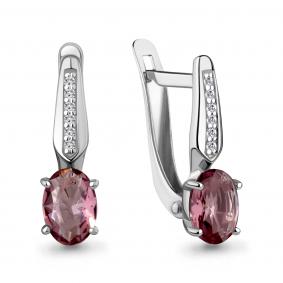 Серебряные серьги AQUAMARINE А490049710 с фианитом и ювелирным кристаллом А490049710 фото