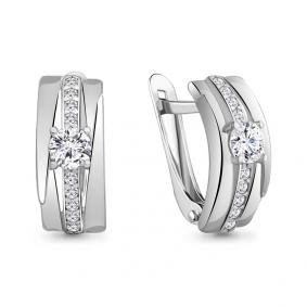 Серебряные серьги AQUAMARINE А49094А с фианитом А49094А фото