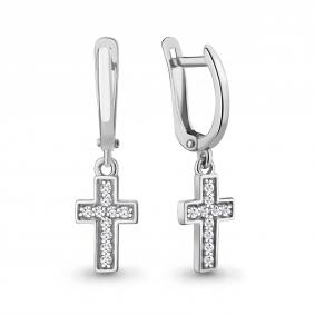 Серебряные серьги Кресты AQUAMARINE с фианитом А49173А А49173А фото