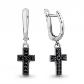 Серебряные серьги Кресты AQUAMARINE с ювелирным кристаллом А49173Ч А49173Ч фото
