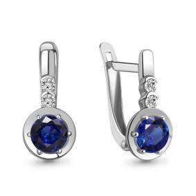 Серебряные серьги AQUAMARINE А49175АБ с фианитом и гидротермальным сапфиром А49175АБ фото