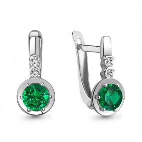 Серебряные серьги AQUAMARINE А49175АГ с фианитом и гидротермальным изумрудом А49175АГ фото