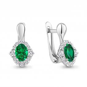 Серебряные серьги AQUAMARINE А49176АГ с фианитом и гидротермальным изумрудом А49176АГ фото