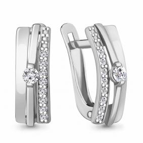 Серебряные серьги AQUAMARINE А49182А с фианитом А49182А фото