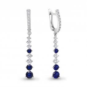 Серебряные серьги AQUAMARINE А49191АБ с фианитом и гидротермальным сапфиром А49191АБ фото