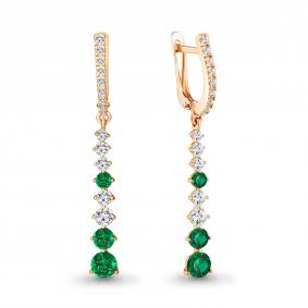 Серьги из золочёного серебра AQUAMARINE А49191АГ-п с фианитом и гидротермальным изумрудом А49191АГ-п фото