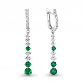 Серебряные серьги AQUAMARINE А49191АГ с фианитом и гидротермальным изумрудом А49191АГ фото
