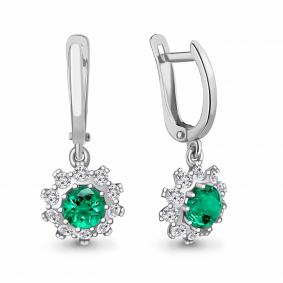 Серебряные серьги AQUAMARINE А49202АГ с фианитом и гидротермальным изумрудом А49202АГ фото