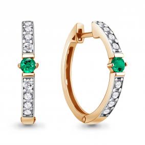 Серьги из золочёного серебра AQUAMARINE А49245АГ-п с фианитом и гидротермальным изумрудом А49245АГ-п фото