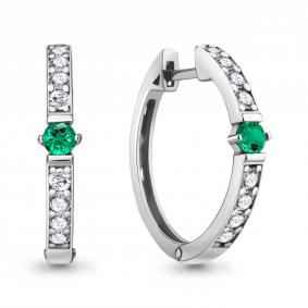 Серебряные серьги AQUAMARINE А49245АГ с фианитом и гидротермальным изумрудом А49245АГ фото