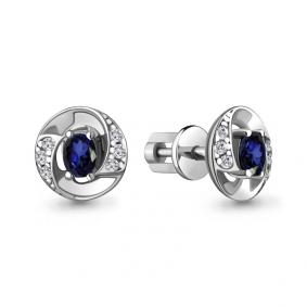 Серебряные серьги AQUAMARINE А49247АБ с фианитом и гидротермальным сапфиром А49247АБ фото