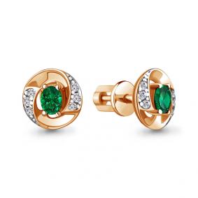 Серьги из золочёного серебра AQUAMARINE А49247АГ-п с фианитом и гидротермальным изумрудом А49247АГ-п фото