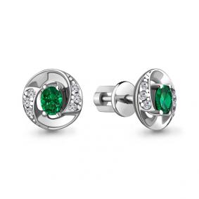 Серебряные серьги AQUAMARINE А49247АГ с фианитом и гидротермальным изумрудом А49247АГ фото