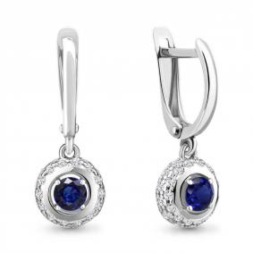 Серебряные серьги AQUAMARINE А49249АБ с фианитом и гидротермальным сапфиром А49249АБ фото