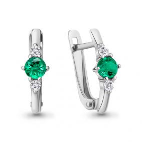 Серебряные серьги AQUAMARINE А49260АГ с фианитом и гидротермальным изумрудом А49260АГ фото