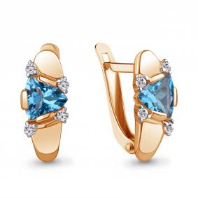 Серьги из золочёного серебра AQUAMARINE А4926505А-п с топазом и фианитом А4926505А-п фото