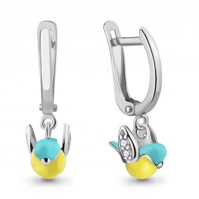 Серебряные серьги AQUAMARINE А49274А с фианитом и эмалью А49274А фото