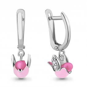 Серебряные серьги AQUAMARINE А49276А с фианитом и эмалью А49276А фото