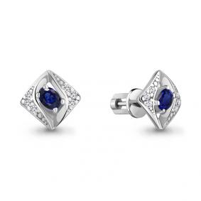 Серебряные серьги AQUAMARINE А49295АБ с фианитом и гидротермальным сапфиром А49295АБ фото
