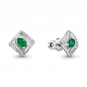 Серебряные серьги AQUAMARINE А49295АГ с фианитом и гидротермальным изумрудом А49295АГ фото