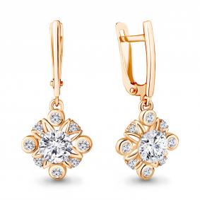 Серьги из золочёного серебра AQUAMARINE А49298А-п с фианитом А49298А-п фото