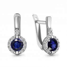 Серебряные серьги AQUAMARINE А49301АБ с фианитом и гидротермальным сапфиром А49301АБ фото