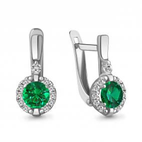 Серебряные серьги AQUAMARINE А49301АГ с фианитом и гидротермальным изумрудом А49301АГ фото