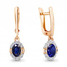 Серьги из золочёного серебра AQUAMARINE А49302АБ-п с фианитом и гидротермальным сапфиром А49302АБ-п фото