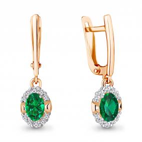 Серьги из золочёного серебра AQUAMARINE А49302АГ-п с фианитом и гидротермальным изумрудом А49302АГ-п фото