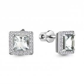 Серебряные серьги AQUAMARINE А49367А с фианитом А49367А фото