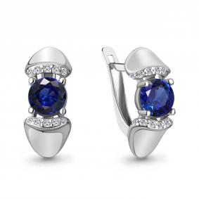 Серебряные серьги AQUAMARINE А49368АБ с фианитом и гидротермальным сапфиром А49368АБ фото