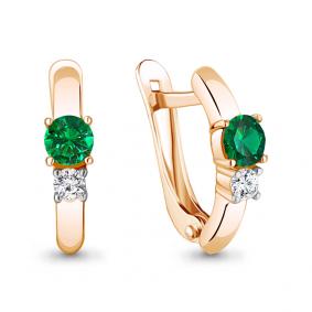 Серьги из золочёного серебра AQUAMARINE А49372АГ-п с фианитом и гидротермальным изумрудом А49372АГ-п фото