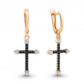 Серьги-кресты из золоченого серебра AQUAMARINE с фианитом и ювелирным кристаллом А49398АЧ-п А49398АЧ-п фото