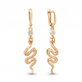 Серьги из золоченого серебра Символ года Змея AQUAMARINE с фианитом А49404А-п А49404А-п фото