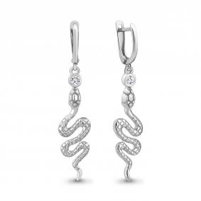 Серебряные серьги Символ года Змея AQUAMARINE с фианитом А49404А А49404А фото