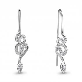 Серебряные серьги Символ года Змея AQUAMARINE с фианитом А49405А А49405А фото